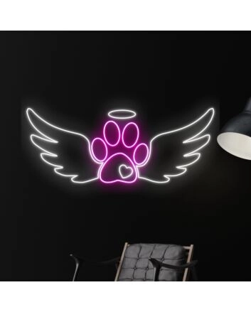 Brighten Up Your Space: Dog Paw Angel Wings Led Neon Sign, Perfect for Home Decor, Pet Memorials, and Celebratory Events