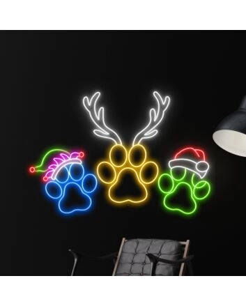 Brighten Your Festive Celebrations and Spaces: Dog Paw Reindeer Horn LED Neon Sign – Perfect for Home Decor, Office Glow, and Christmas Parties.