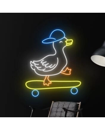 Elevate Your Space: Duck In Hat Skateboarder LED Sign - Perfect Neon Light for Home Decor, Bars, and Birthday Celebrations.