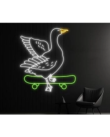 Brighten Your Space with Duck Skateboarding LED Neon Sign: Perfect for Home Decor, Bars, Weddings, and Parties – Duck in Hat Skateboarder LED Sign Brings Joy and Light.