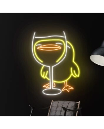 Brighten Your Space: Duck With Champagne LED Sign for Animal Lovers - Perfect for Restaurants, Home Decor, Bars, and Wedding Celebrations