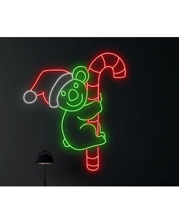 Brighten Up Your Space: Koala Hug Candy Cane Led Neon Sign for Home Decor, Bars, and Holiday Celebrations.