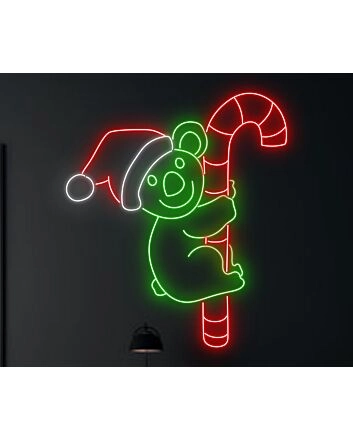 Brighten Up Your Space: Koala Hug Candy Cane Led Neon Sign for Home Decor, Bars, and Holiday Celebrations.