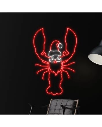 Lobster Christmas Hat Led Neon Sign Sea Animal Lover Neon Light Sea Food Lover Decor