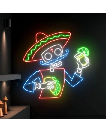 Mexican Skeleton Eating Tacos Led Neon Sign Skeleton Led Sign Custom Tacos Neon Light