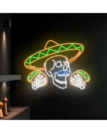 Mexican Skeleton Eating Tacos Led Neon Sign Restaurant Decor
