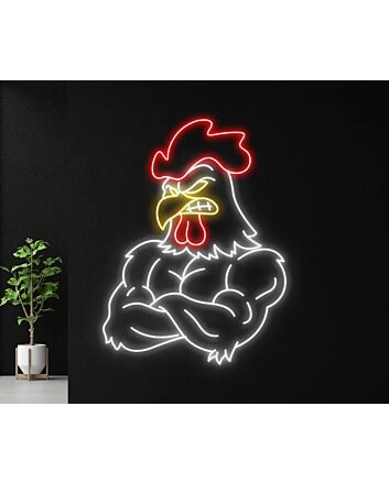 Muscular Rooster Muscle Chicken Led Sign Restaurant Decor Led Neon Sign Bar Club Decor