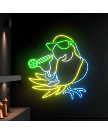 Parrot Drinking Margarita Led Neon Sign Parrot Led Sign Animal Lover Neon Light
