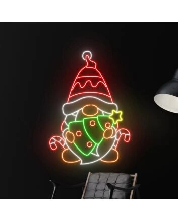 Santa Claus Hug Christmas Tree Led Neon Sign