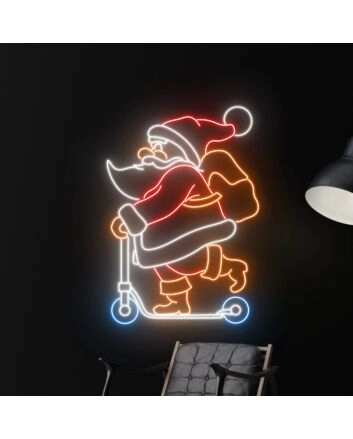 Santa Claus Riding Scooter Led Sign Santa Christmas Neon Light Christmas Decor