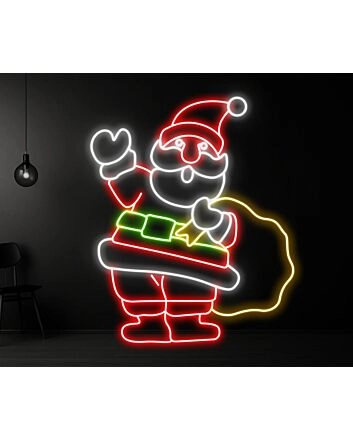 Santa Claus With Gift Bag Led Neon Sign