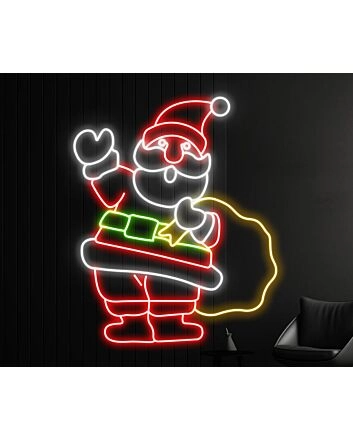 Santa Claus With Gift Bag Led Neon Sign
