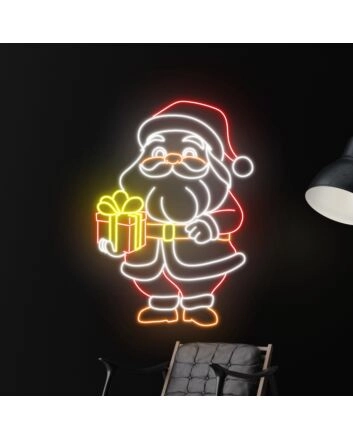 Santa Claus With Gift Led Neon Sign Santa Claus Christmas Led Sign