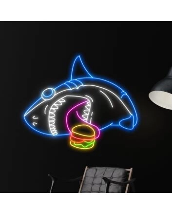 Shark Eat Hamburger Led Neon Sign Funny Shark Led Sign Cool Shark Neon Light Bakery Shop