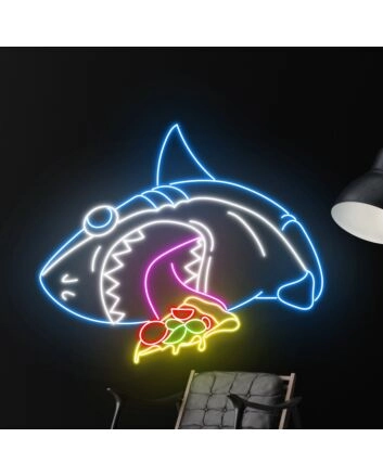 Shark Eat Pizza Led Neon Sign Funny Shark Shark Neon Light
