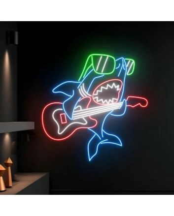 Shark Playing Guitar Led Neon Sign Sea Animal Decor