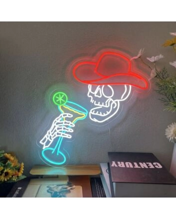 Skeleton Cowboy Drinking Tequila Led Neon Sign