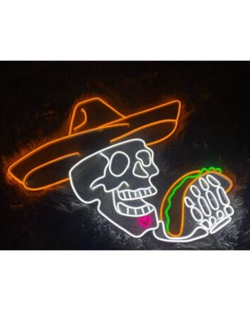 Skeleton Cowboy Eating Tacos Led Neon Sign