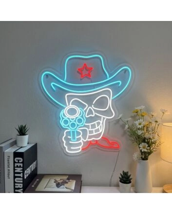 Skeleton Cowboy Shooting Led Neon Sign