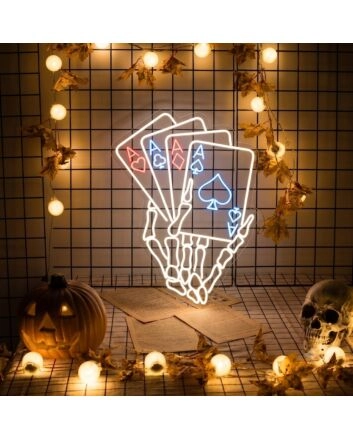 Skeleton Playing Poker Led Neon Sign Poker Decor