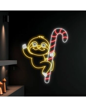 Sloth Climbing Candy Cane Sloth Christmas Led Sign