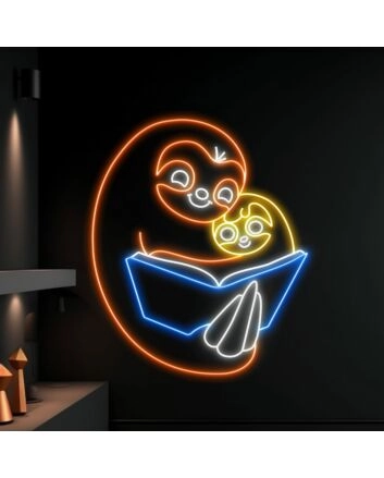 Sloth Reading Book Led Neon Sign Book Lover Neon Light Sloth Led Light Bookstore Decor