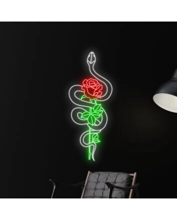 Snake Wrapping Around Rose Led Neon Sign