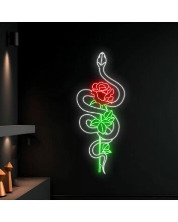 Snake Wrapping Around Rose Led Neon Sign