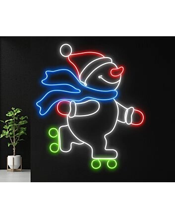 Snowman Skateboarding Led Neon Sign Snowman Merry Christmas Led Sign