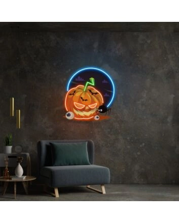 Pumpkin Spider Led Uv Neon Sign Halloween Decor Indoor For Home