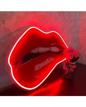 Lip Bite Uv Printed Neon Artwork - Embrace The Allure Of Seductive Glow