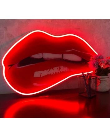 Lip Bite Uv Printed Neon Artwork - Embrace The Allure Of Seductive Glow
