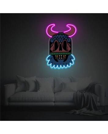 Vikings Head With Pink Corns LED Neon Acrylic Artwork