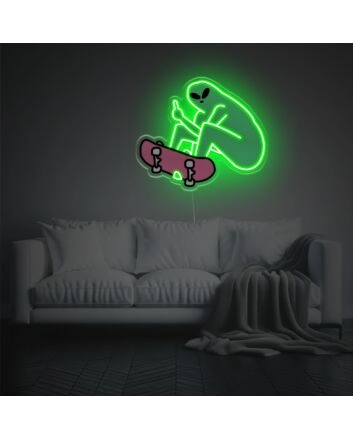 Alien Playing Skateboard LED Neon Acrylic Artwork