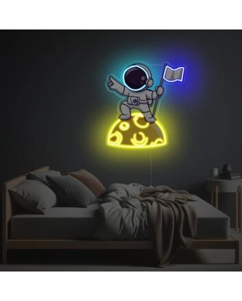Astronaut Holding A Flag On The Moon LED Neon Acrylic Artwork