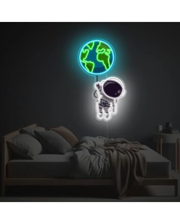 Astronaut Holding The Earth Balloon LED Neon Acrylic Artwork