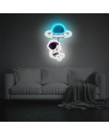 Astronaut With UFO LED Neon Acrylic Artwork