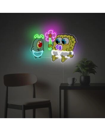 Baby Spongebob And Baby Plankton LED Neon Acrylic Artwork