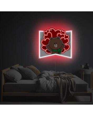 Bear With Red Heart Background LED Neon Acrylic Artwork