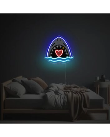 Big White Shark With Red Heart LED Neon Acrylic Artwork