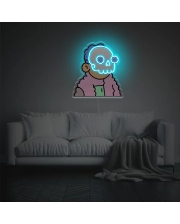 Boy Wearing Skull Mask LED Neon Acrylic Artwork