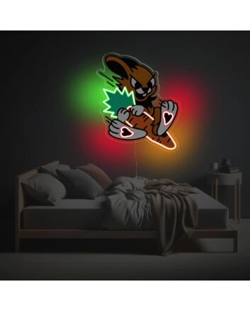 Brown Rabbit With Carrot LED Neon Acrylic Artwork