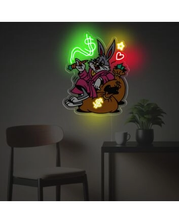 Bugs Bunny Sitting On Bags Of Money LED Neon Acrylic Artwork
