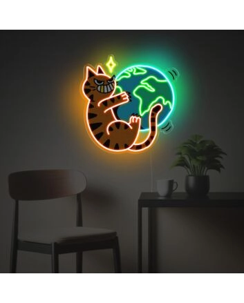 Cat Griping The Earth LED Neon Acrylic Artwork