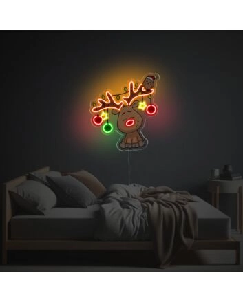 Christmas Elk With Christmas Ball LED Neon Acrylic Artwork