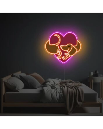 Dachshund With Pinky Heart LED Neon Acrylic Artwork