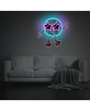 Disco Ball Boy With Star-Shaped Glasses LED Neon Acrylic Artwork