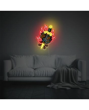 Fire Globe With Knife LED Neon Acrylic Artwork