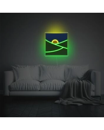 Grassland With Yellow Moon LED Neon Acrylic Artwork