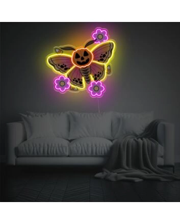 Halloween Pumpkin Butterfly With Flowers LED Neon Acrylic Artwork
